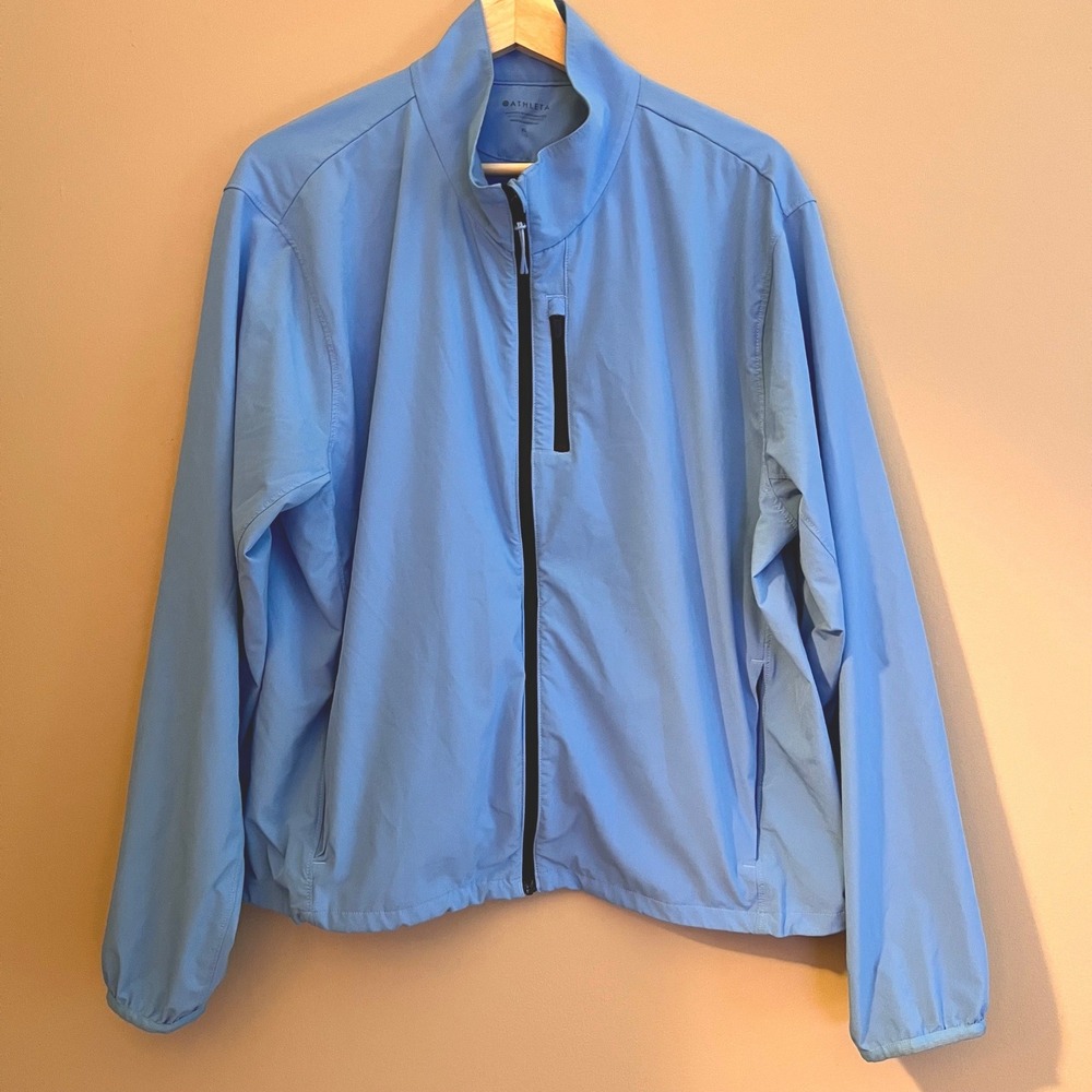 Athleta Womens XL Blue Full Zip Windbreaker Jacket Lightweight Ventilated Back
